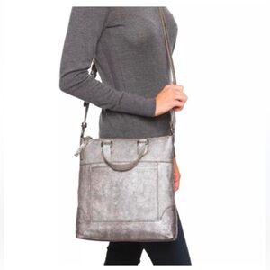 Frye Metallic Silver Leather Crossbody Tote
